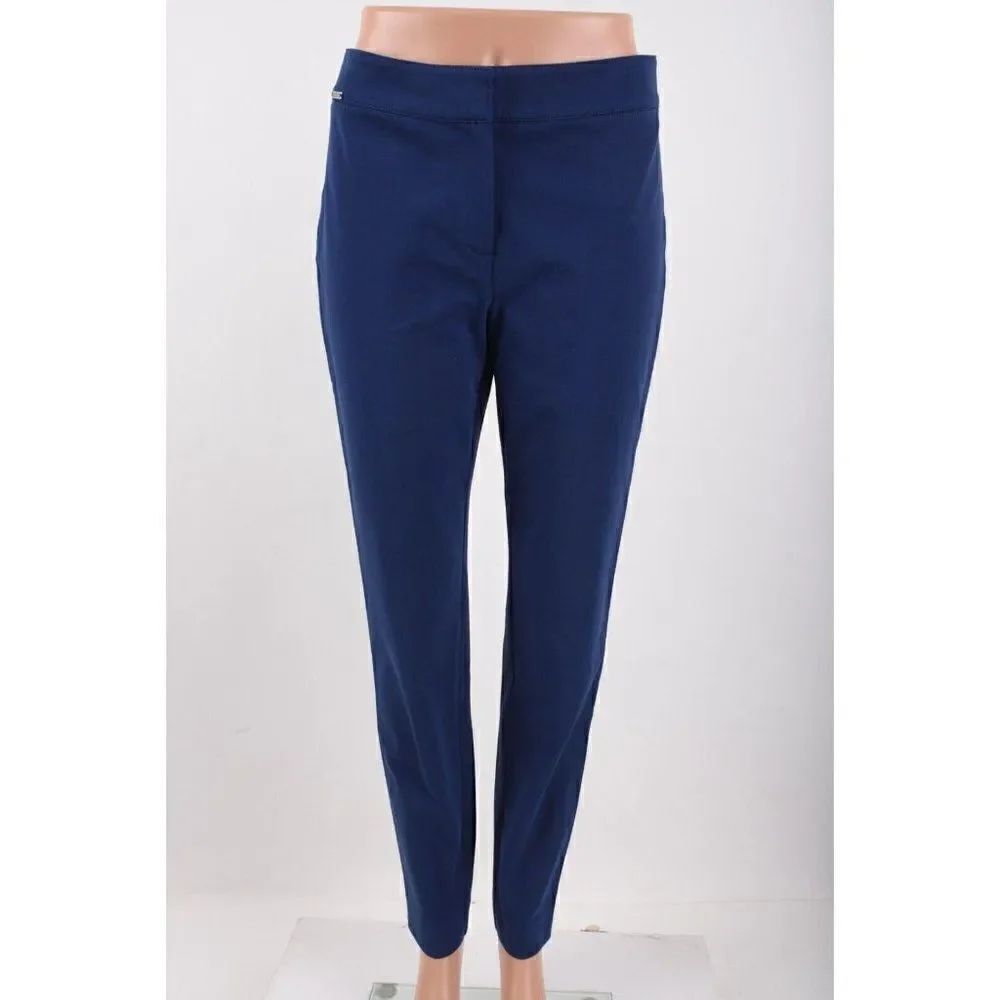 St. John Womens Emma Skinny Pants Trousers Sz 2 Blue Cotton Mid Rise